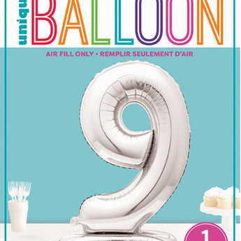 Ballon Mylar Centre De Table - Chiffre 9 Argent Party Shop