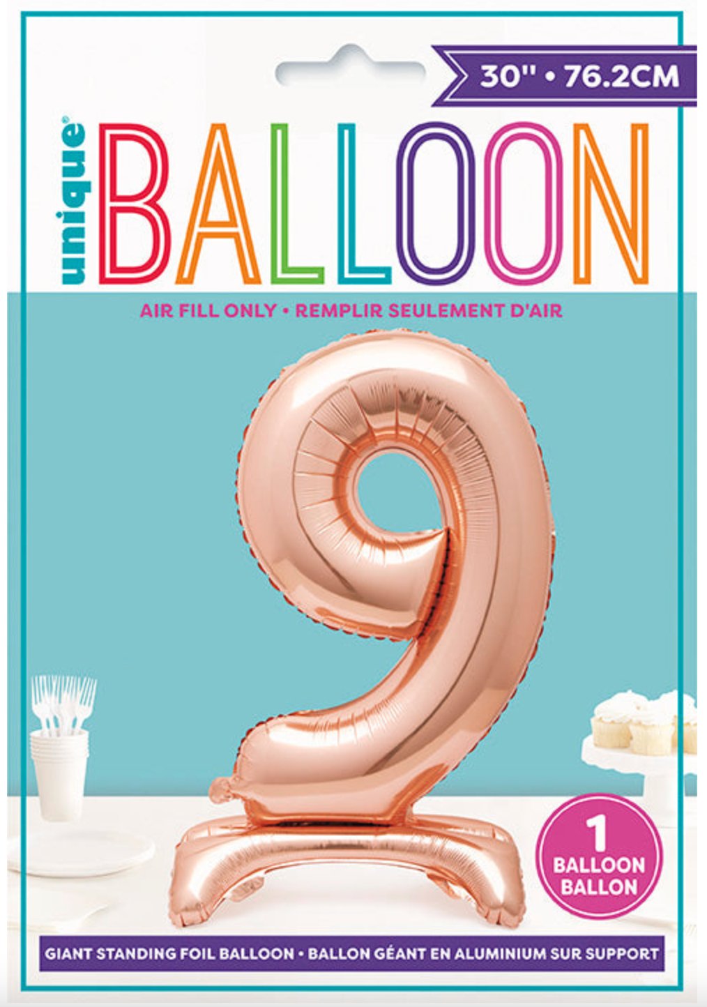 Ballon Mylar Centre De Table - Chiffre 9 Rosegold Party Shop