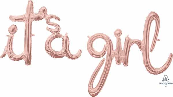 Ballon Mylar Lettre Scrypt À L'Air - It'S A Girl (Rose Gold) Party Shop