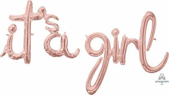 Ballon Mylar Lettre Scrypt À L'Air - It'S A Girl (Rose Gold) Party Shop