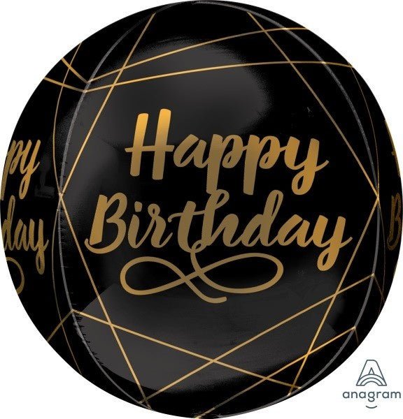 Ballon Mylar Orbz - Noir Et Or - Happy Birthday Party Shop