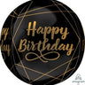 Anagram - Ballon Mylar Orbz -  Noir Et Or - Happy Birthday - Party Shop