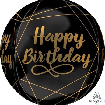 Ballon Mylar Orbz - Noir Et Or - Happy BirthdayParty Shop