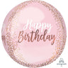 Anagram - Ballon Mylar Orbz - Rose Et Or - Happy Birthday - Party Shop