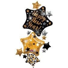 Ballon Mylar Supershape - 3 Étoiles Happy New Year Party Shop