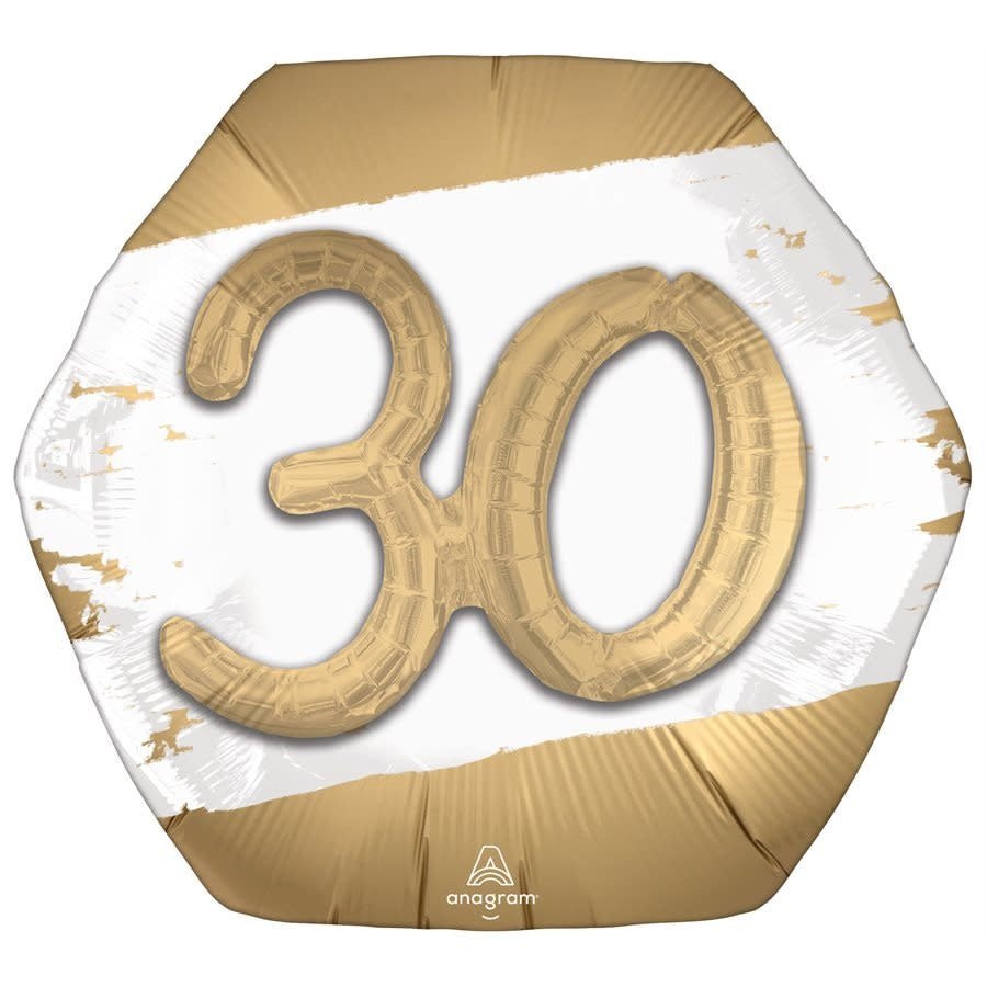 Ballon Mylar Supershape - Blanc Or - 30 Ans 3D Party Shop