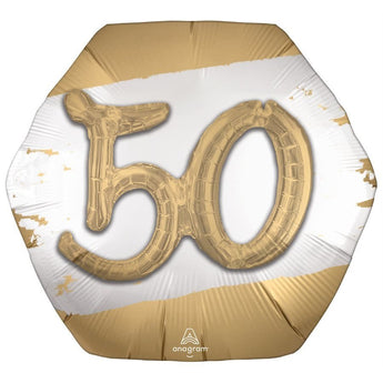 Ballon Mylar Supershape - Blanc Or - 50 Ans 3D Party Shop