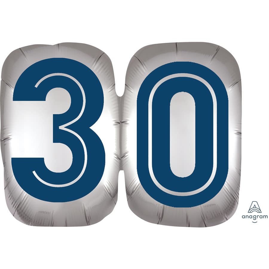 Ballon Mylar Supershape - Bleu Marin Et Argent - 30 Ans Party Shop