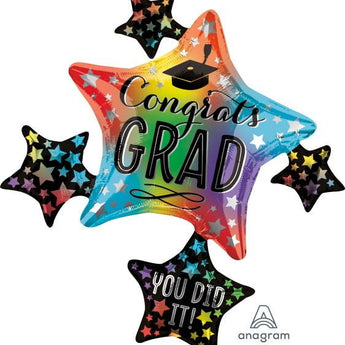 Ballon Mylar Supershape - Graduation (Étoiles Multicolore) Party Shop