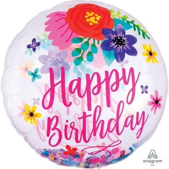 Ballon Mylar Supershape - Happy Birthday Floral Avec Confettis Party Shop