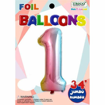 Ballon Mylar Supershape - Nombre 1 Multicolore Pastel Party Shop