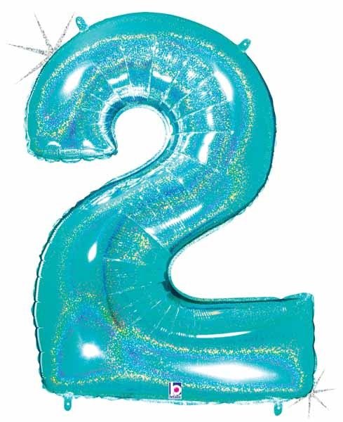 Ballon Mylar Supershape - Nombre 2 Bleu Holographique Party Shop