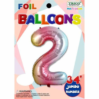 TRICO BALLOON - Ballon Mylar Supershape - Nombre 2 Multicolore Pastel - Party Shop