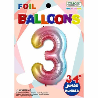 Ballon Mylar Supershape - Nombre 3 Multicolore Pastel - Party Shop