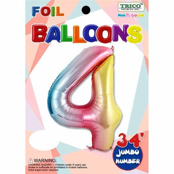 Ballon Mylar Supershape - Nombre 4 Multicolore Pastel - Party Shop