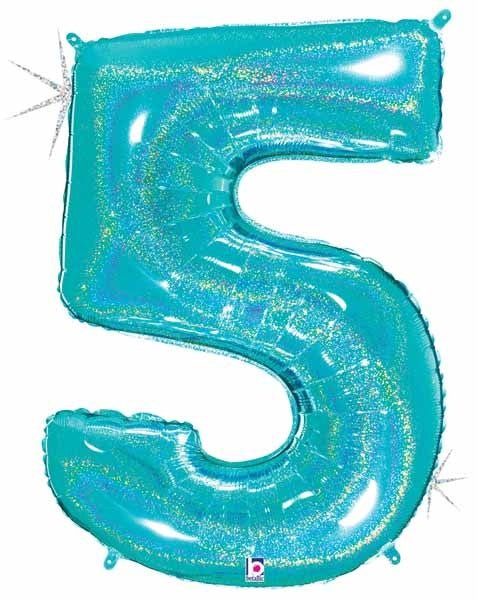 Ballon Mylar Supershape - Nombre 5 Bleu Holographique Party Shop
