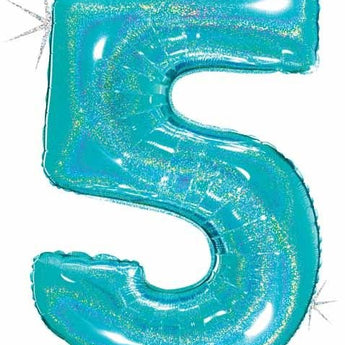 Ballon Mylar Supershape - Nombre 5 Bleu Holographique Party Shop