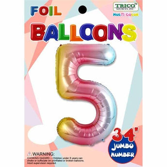 Ballon Mylar Supershape - Nombre 5 Multicolore PastelParty Shop