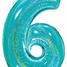 Betallic - Ballon Mylar Supershape - Nombre 6 Bleu Holographique - Party Shop
