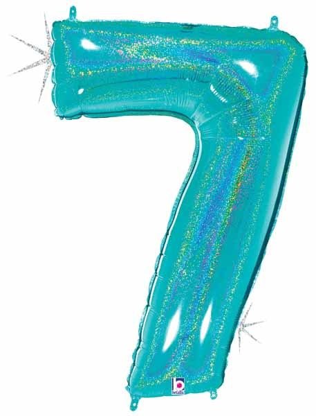 Ballon Mylar Supershape - Nombre 7 Bleu Holographique Party Shop