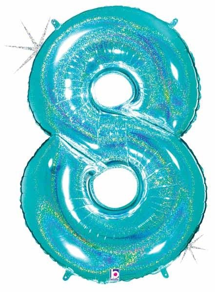 Ballon Mylar Supershape - Nombre 8 Bleu Holographique Party Shop