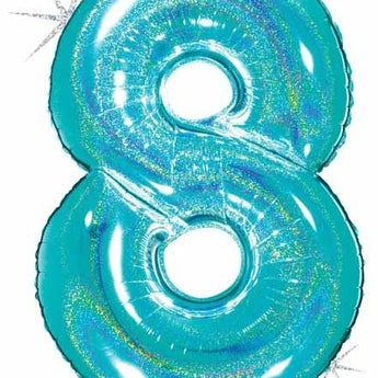 Ballon Mylar Supershape - Nombre 8 Bleu Holographique Party Shop