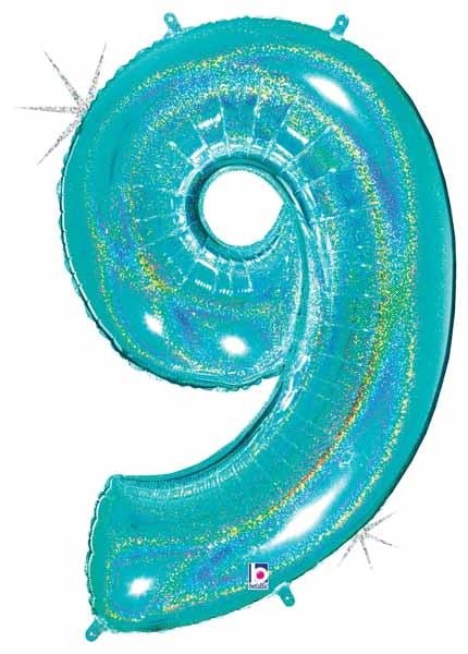 Ballon Mylar Supershape - Nombre 9 Bleu Holographique Party Shop