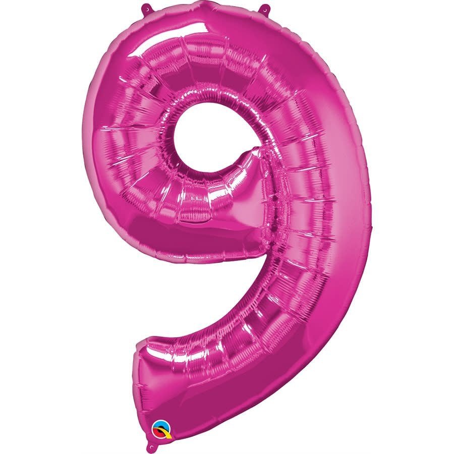 Ballon Mylar Supershape - Nombre 9 Magenta Party Shop