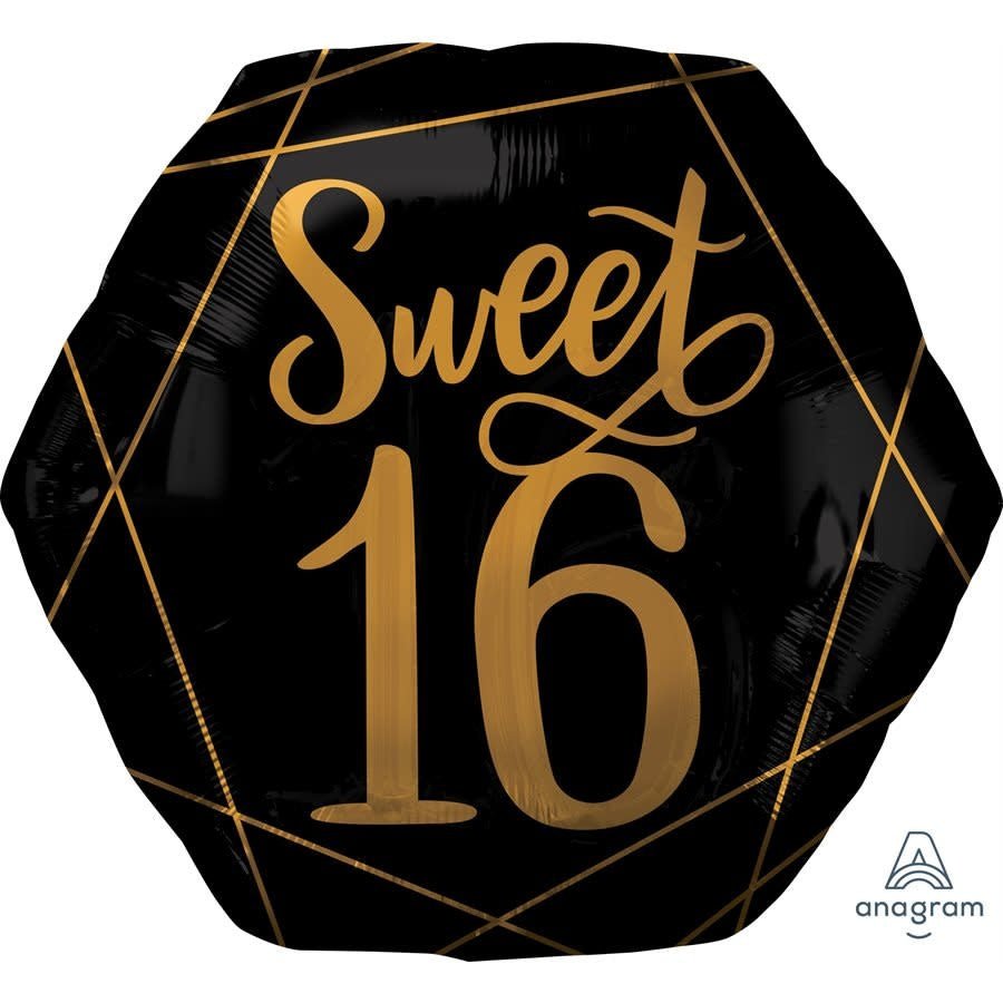 Ballon Mylar Supershape - Or Et Noir - Sweet 16 Party Shop