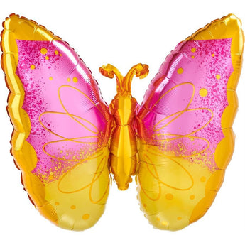 Ballon Mylar Supershape - Papillon Rose Et Jaune Party Shop