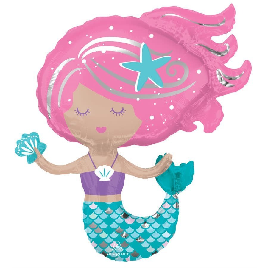 Ballon Mylar Supershape - Sirene Rose Et Turquoise Party Shop