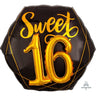 Anagram - Ballon Mylar Supershape - Sweet 16 Noir Et Or 3D - Party Shop