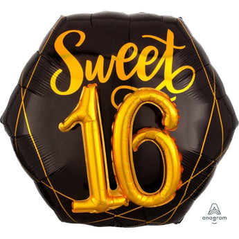 Ballon Mylar Supershape - Sweet 16 Noir Et Or 3D Party Shop