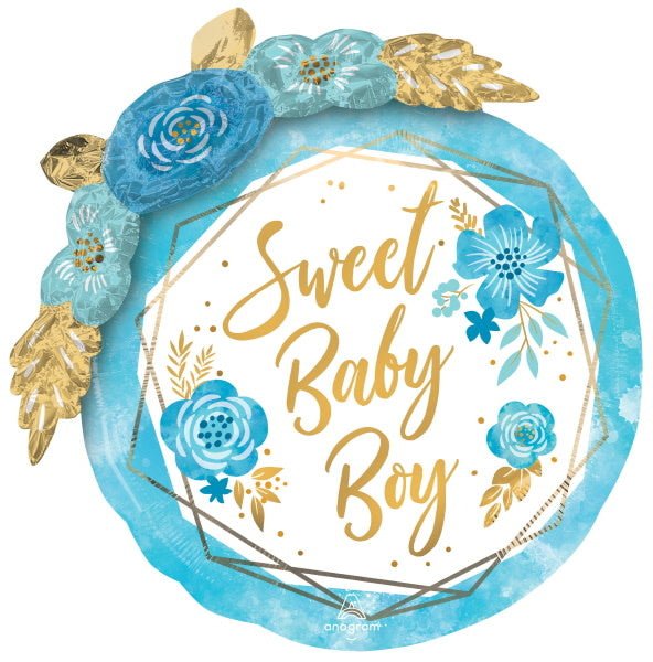 Ballon Mylar Supershape - Sweet Baby Boy Floral Party Shop