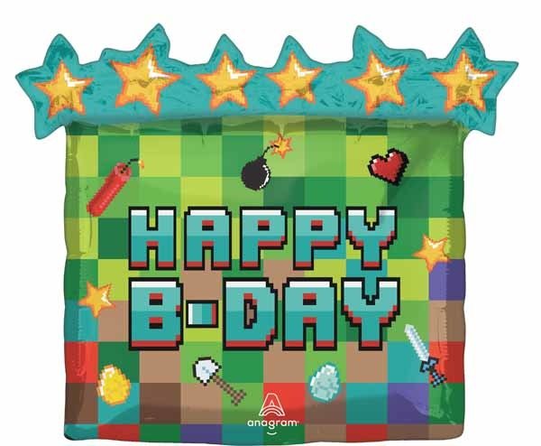 Ballon Mylar Suspershape - Happy B - Day Pixel (Minecraft) Party Shop