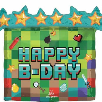 Ballon Mylar Suspershape - Happy B - Day Pixel (Minecraft) Party Shop