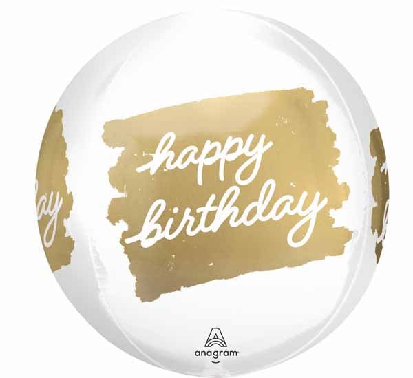 Ballon Orbz - Happy Birthday - Blanc Et Or Party Shop