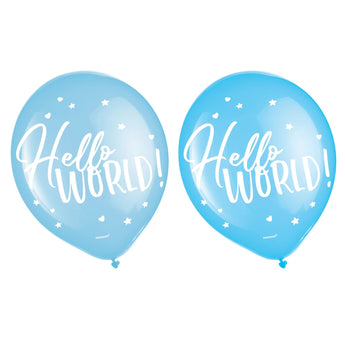 Ballons Latex 12Po (15) - "Hello World" Bleu - Party Shop