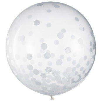 Ballons Latex 24Po Transparent Avec Confetti (2) - Blanc Party Shop