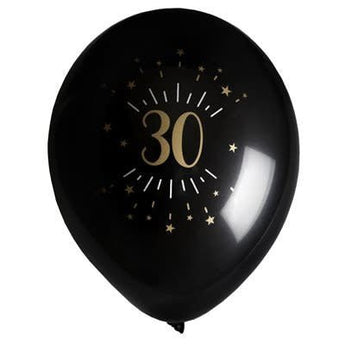 Ballons Latex 9" Or Noir (8) - 30 Ans Party Shop