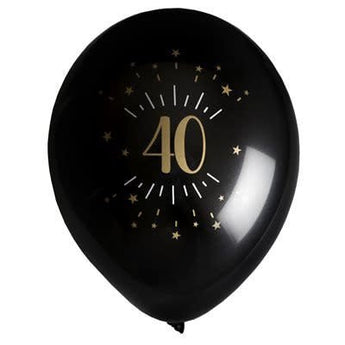 Ballons Latex 9" Or Noir (8) - 40 Ans - Party Shop