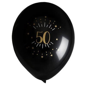 Ballons Latex 9" Or Noir (8) - 50 Ans - Party Shop