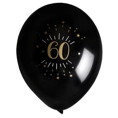 Ballons Latex 9" Or Noir (8) - 60 Ans Party Shop