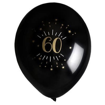 Ballons Latex 9" Or Noir (8) - 60 Ans - Party Shop