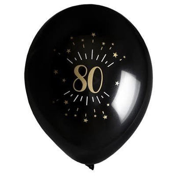 Ballons Latex 9" Or Noir (8) - 80 Ans - Party Shop
