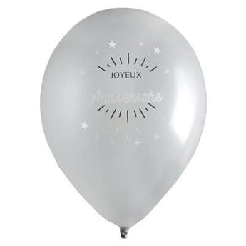 Ballons Latex 9Po Joyeux Anniversaire Argent(8) Party Shop