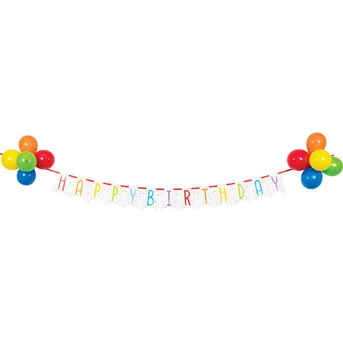Bannière Happy Birthday 102" X 6" - Inclus 10 Ballons Latex 8'' - Party Shop