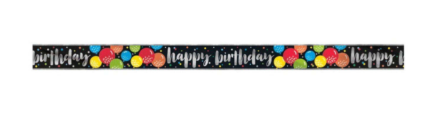 Bannière Happy Birthday Métallique Noir Et Ballons 12'Party Shop
