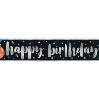 Bannière Happy Birthday Métallique Noir Et Ballons 12' Party Shop