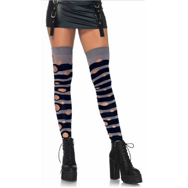 Leg Avenue - Bas Collants Mi-Cuisse Rayé Et Percé - Party Shop